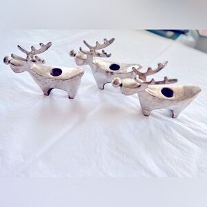 ZODAX Heavy Silver Reindeer Candle Holders set of 3 Christmas Decoration